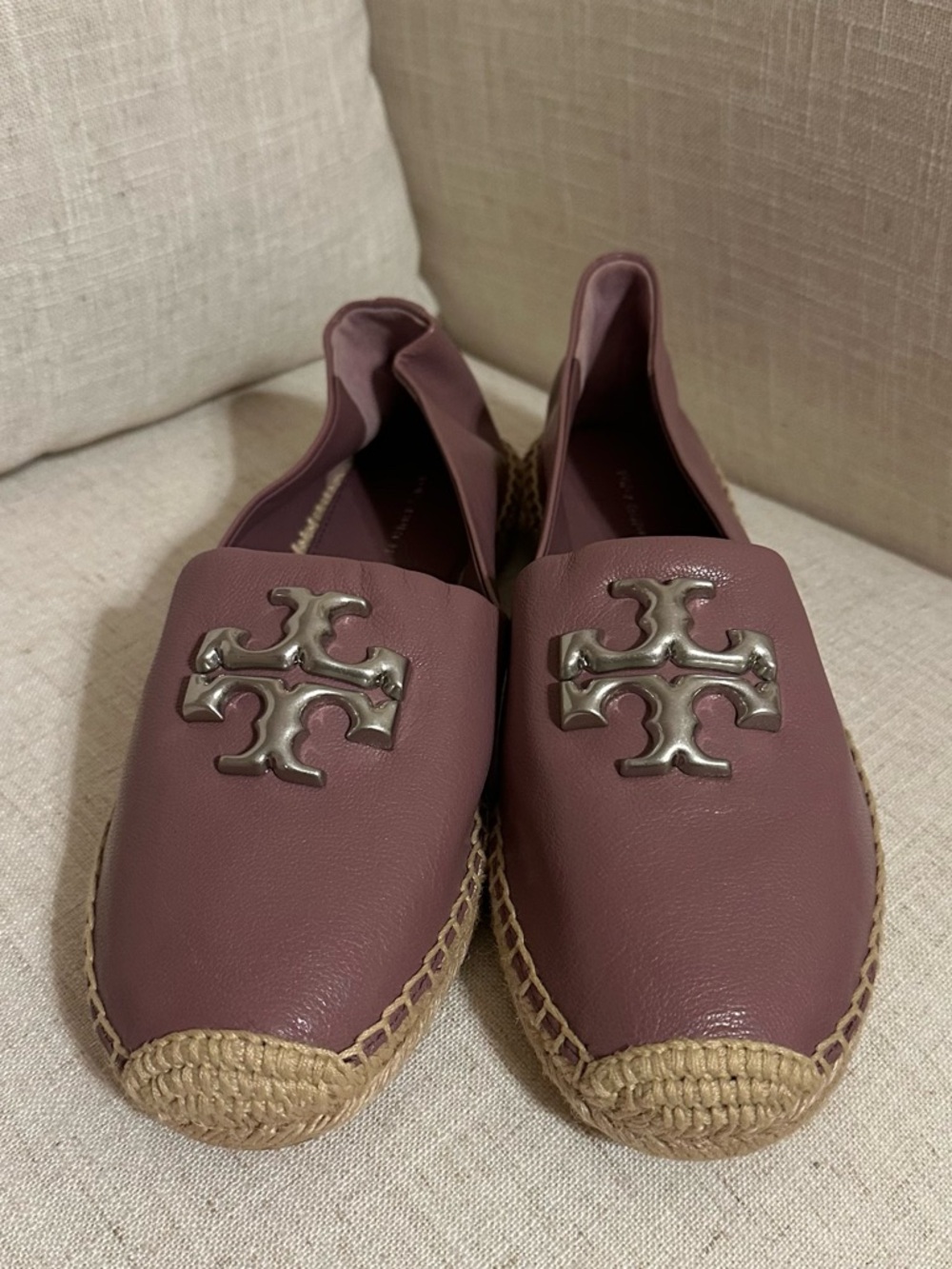 Women’s Size 8 Tory Burch Leather Espadrilles with Silver Logo